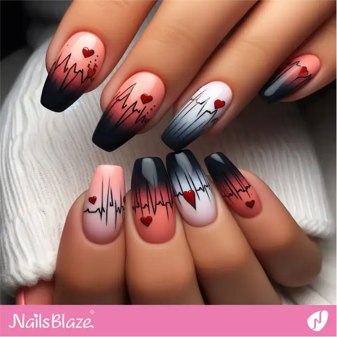 Ombre Nails with Heart Beats | Valentine Nails - NB2379